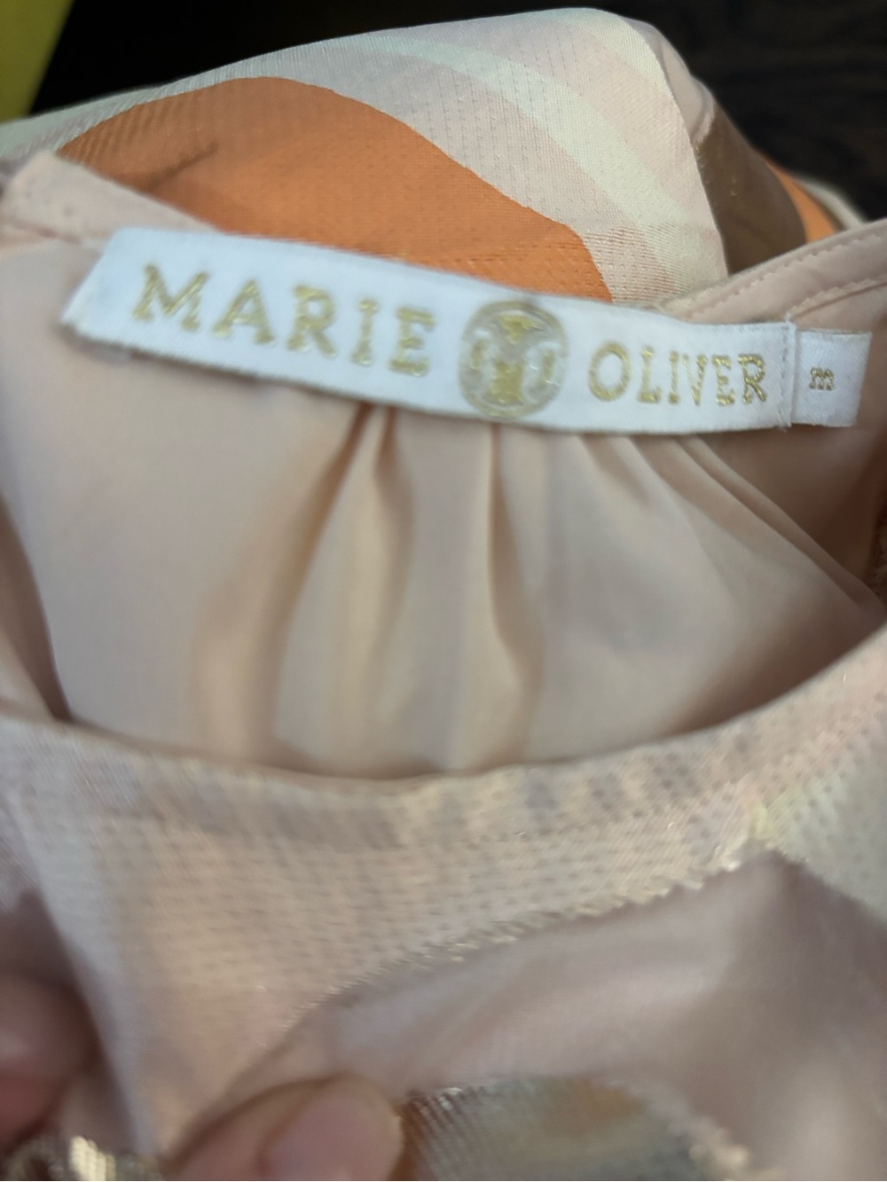 Marie Oliver Size M Metallic Wave Puff Sleeve Top - Orange, Gold, white - Picture 4 of 6